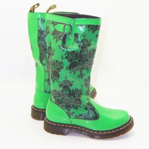 RARE Dr Martens green floral Rain Nellie  Wellies Welly Wellington boot vintage - Picture 2 of 16